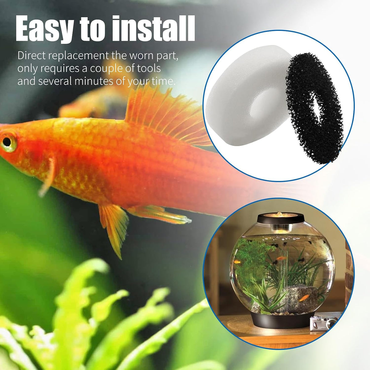 20 Packs Replacement Aquarium Maintenance Kit, Aquarium Sponge Foam and Carbon Rings Set, Replacement for Biorb Filter