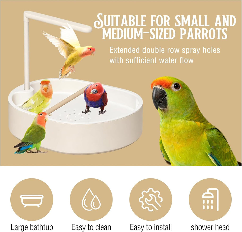 Automatic Bird Bath, Large Bird Shower Fountain, Parrot Bathtub with Circulating Faucet, Indoor Fountain with USB Pump for Cockatiel, Conure, Budgie, African Grey, Lovebird
