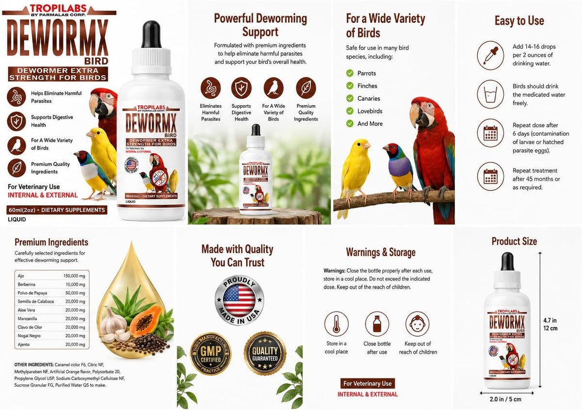 Farmalab Natural Dewormer Internal & External 100 Tabs Poultry - Vitamin for Poultry Rooster Hen Chicken Baby Chick Doves Pigeons and All Caged Birds (All Caged Birds)