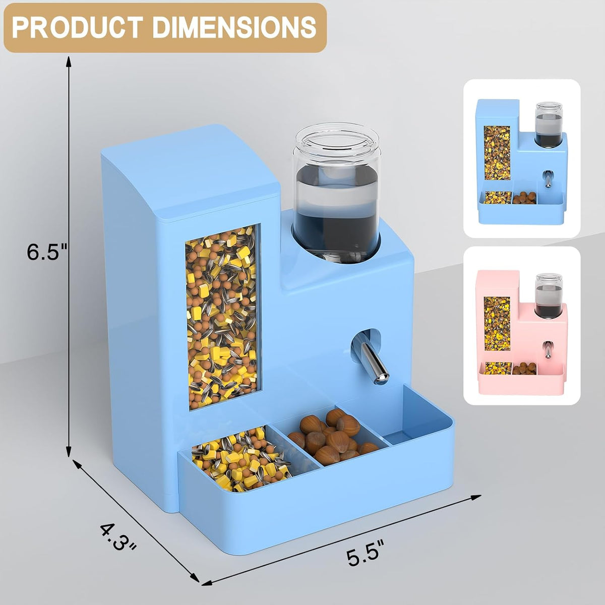 Automatic Hamster Feeder, 2-in-1 Water Bottle Dispenser No Drip