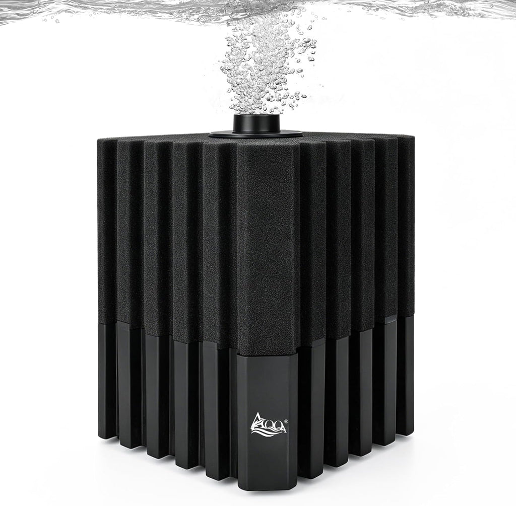 AQQA Aquarium Sponge Filter with Quartz Bio Media, Whisper Quiet Air-Driven
