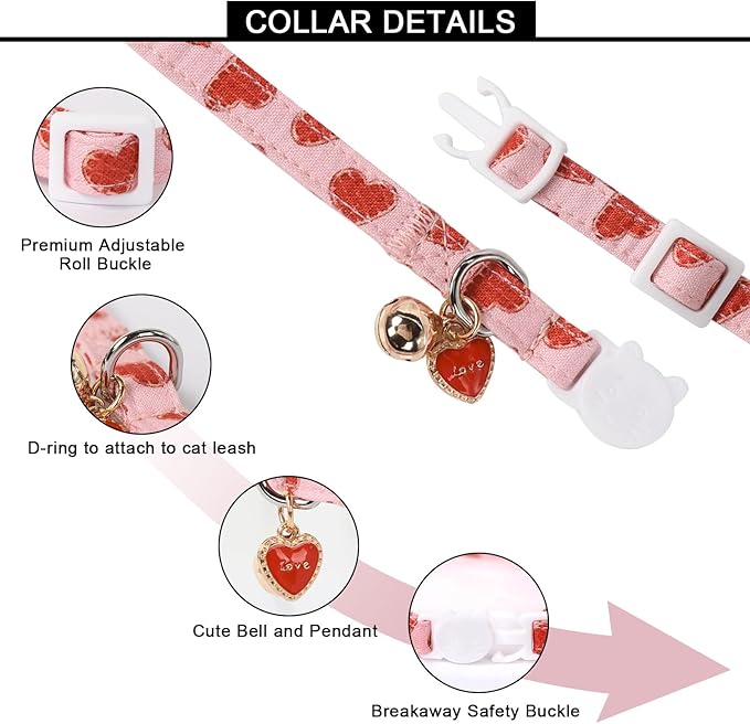 Lionet Paws 2pcs Pack Valentine's Day Cotton Cat Collar, Breakaway Buckle - Image 3