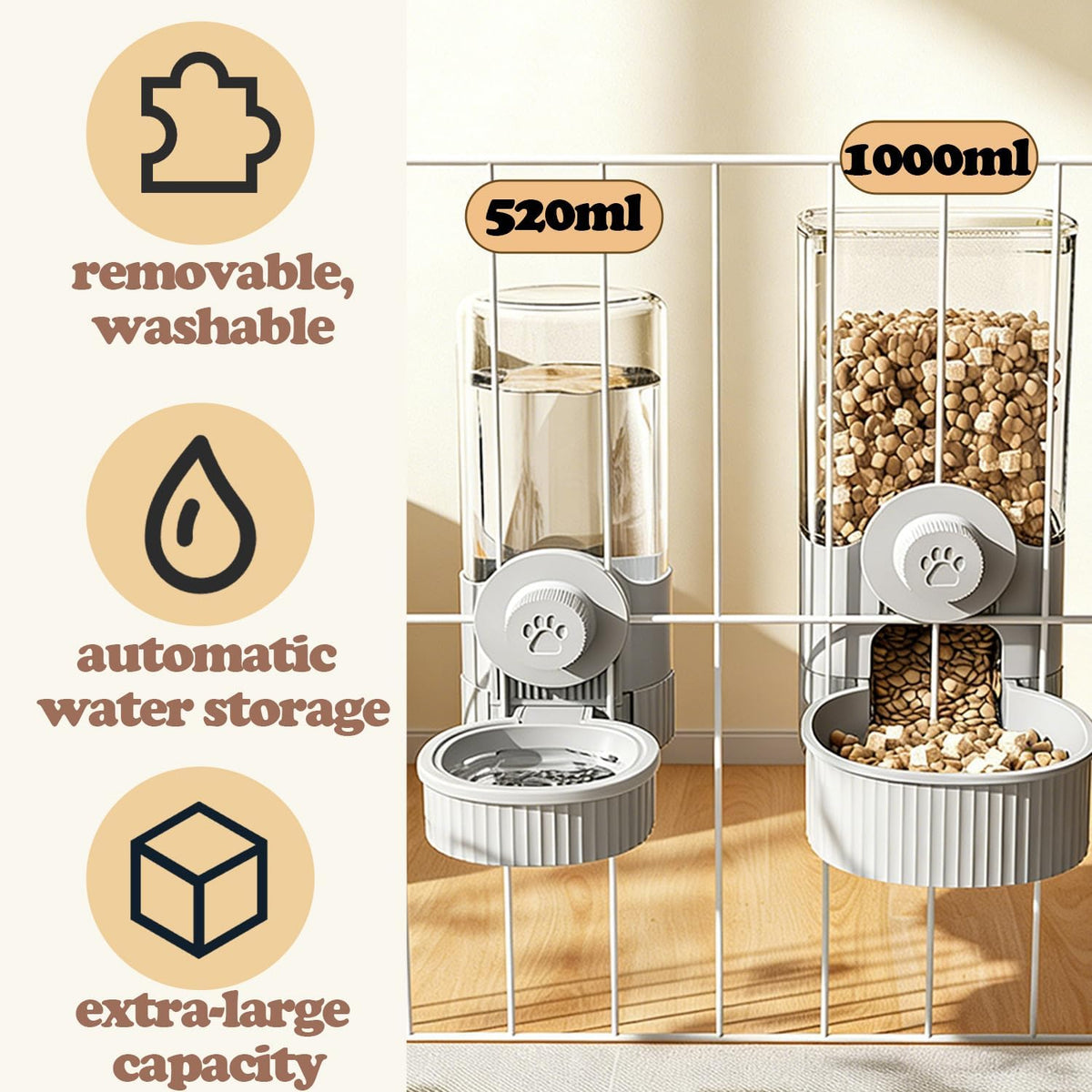 Hanging Automatic Pet Food Water Dispenser, Auto Gravity Pet Feeder and Waterer Set, Cage Cat Food Bowl Dog Feeding Station for Small Dog Cat Rabbit