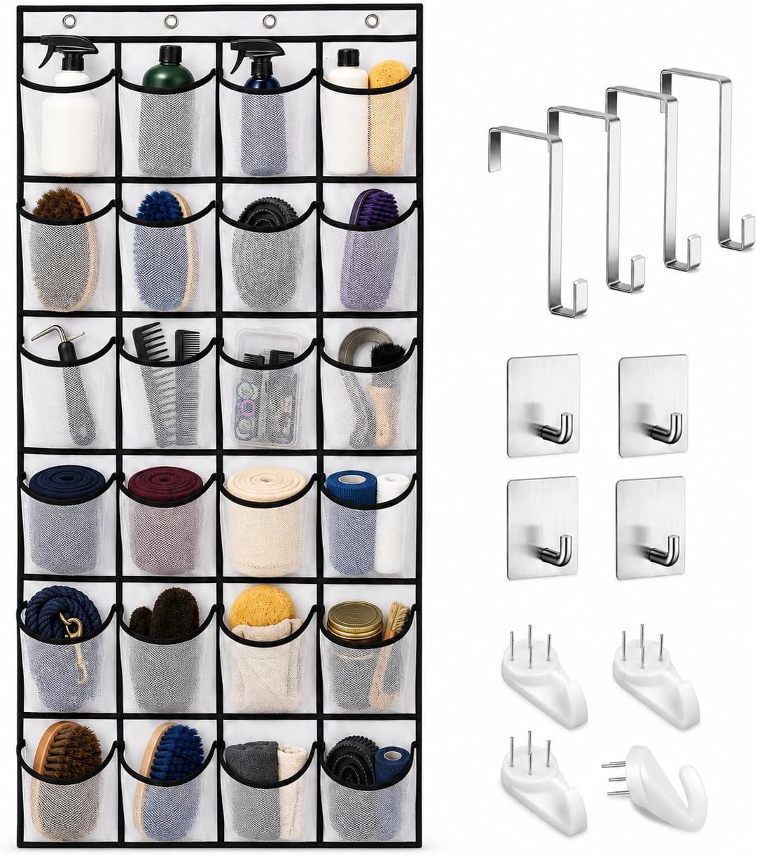 22" x 59" Extra-Large Horse Tack Organizer for Horse Tack Room Organization - Massive 24-Pocket Hanging Tack Bag, 3-in-1 Mounting, Horse Barn Accessories & Stable Storage