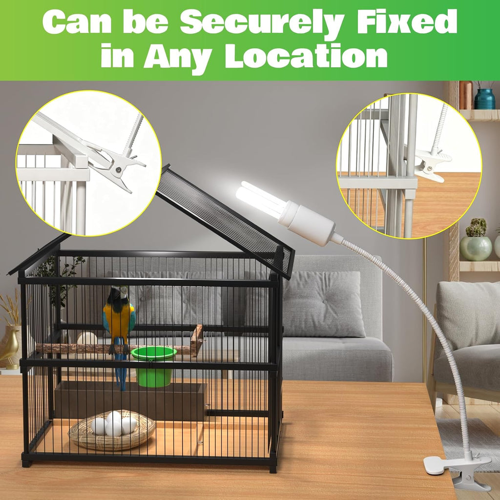 GlowUp UVB 2.4 Bird Cage Lighting Combo Kit, Bird Light for Captive Birds, 360° Rotatable Clip Lamp with 20W UVB 2.4 Compact Fluorescent Light Bulb
