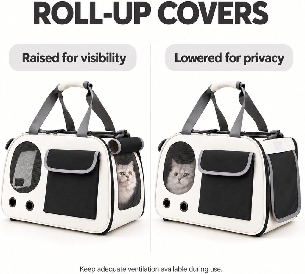 Soft-Sided Cat Carrier,17.7x10.2x11in,Foldable,Cream and Black