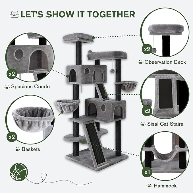 MUTICOR 66 Inches Multi-Level Large Cat Tree Tower - Image 5