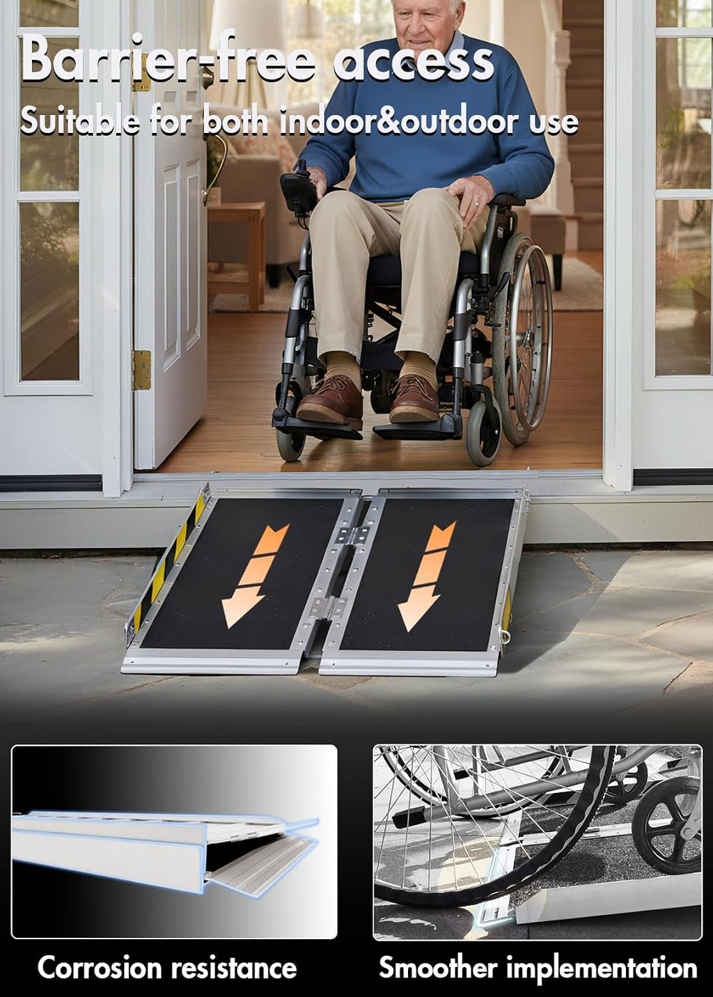 2FT Portable Wheelchair Ramp for Home Steps, Non-Skid Aluminum Ramp