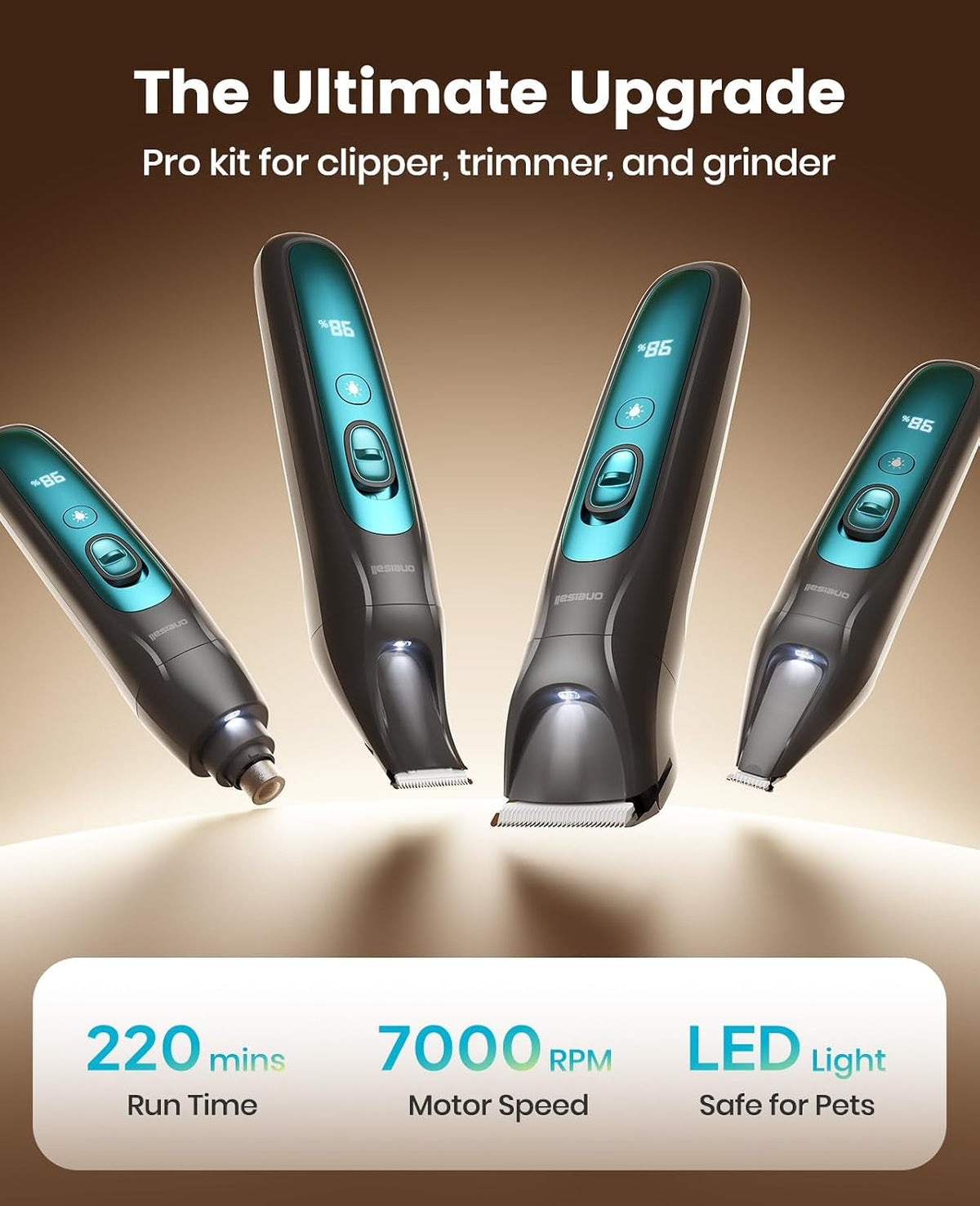 oneisall Professional 4-in-1 Dog Grooming Kit with LED Light