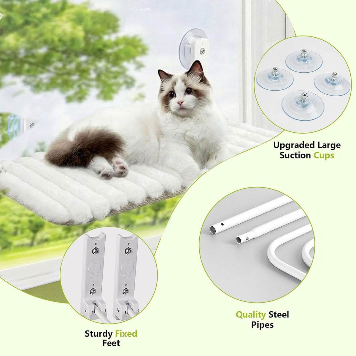Smttzion Cat Window Perch for Large Cats, Heavy Duty Window Hammock Seat with Strong Suction Cups, Foldable Cat Window Box Bed for Indoor Cats