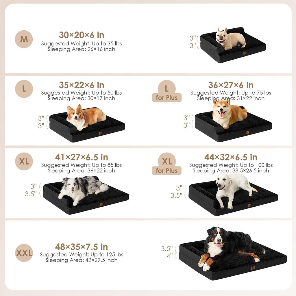 EHEYCIGA Orthopedic Dog Bed Medium Size Dogs, Memory Foam Dog Bed with Washable Removable Cover, Waterproof Pet Sofa Couch for Crate with Nonskid Bottom, 30x20x6, Black