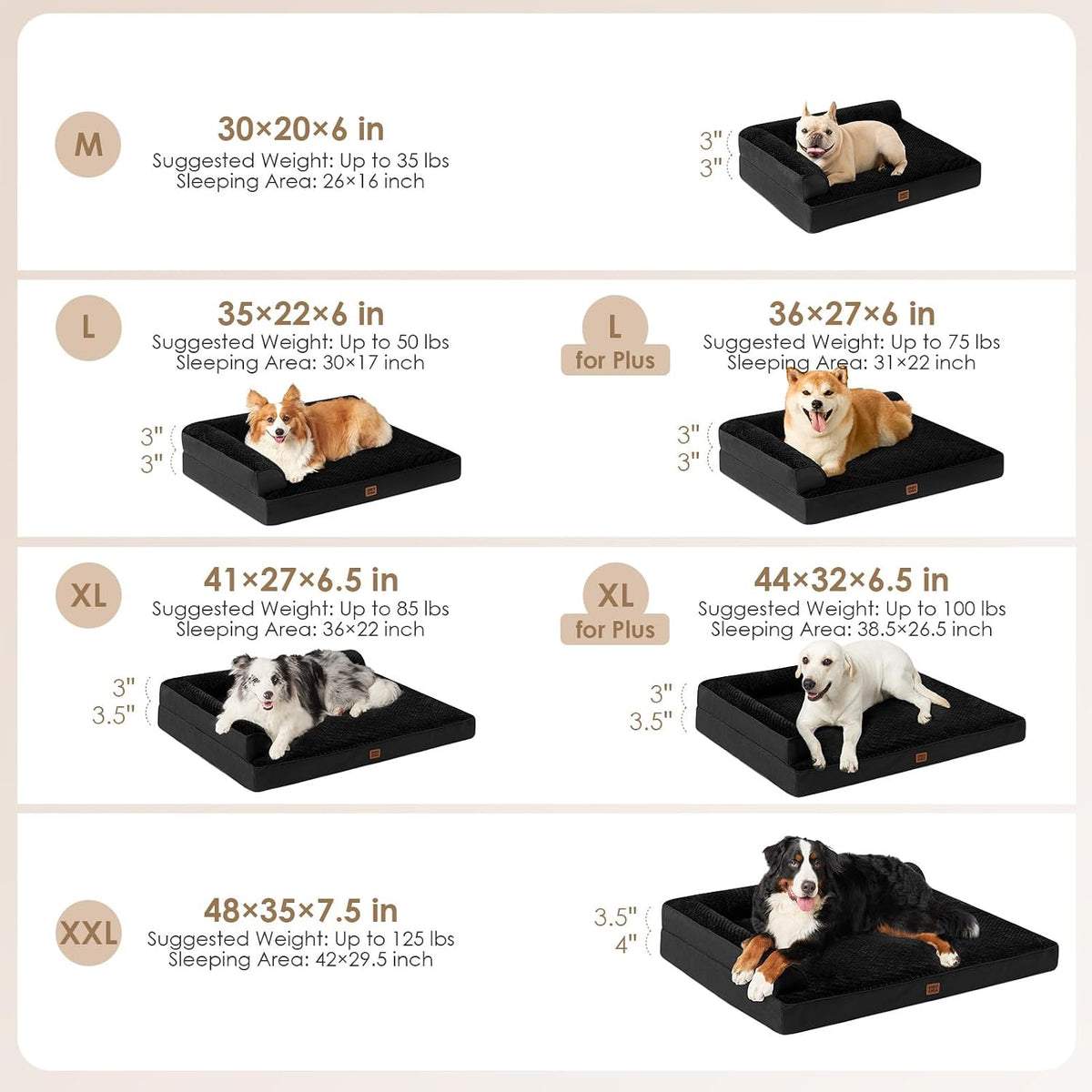 EHEYCIGA Orthopedic Dog Bed Medium Size Dogs, Memory Foam Dog Bed with Washable Removable Cover, Waterproof Pet Sofa Couch for Crate with Nonskid Bottom, 30x20x6, Black