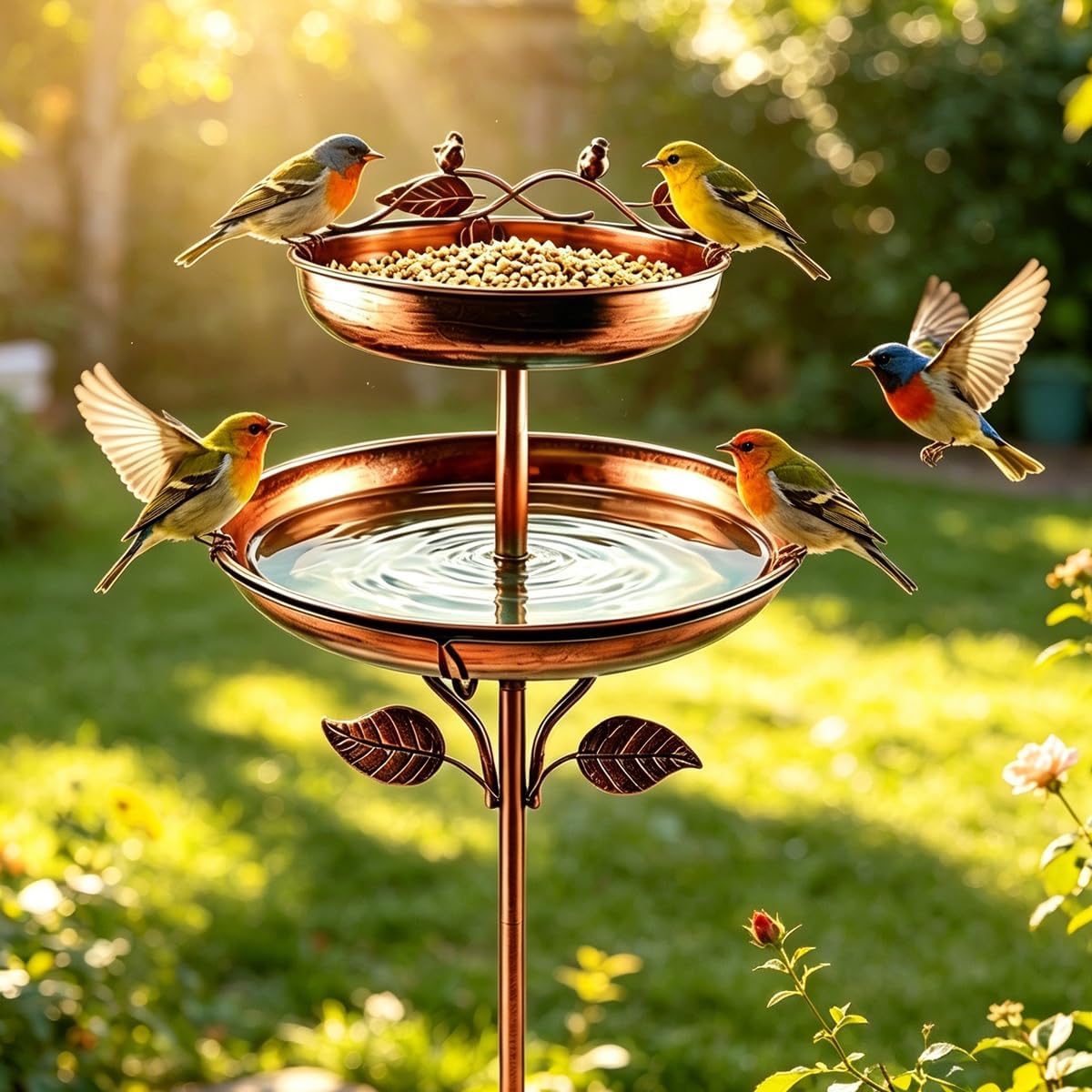 Bird Bath for Outside, 45In Vintage Freestanding Birdbaths for Outdoors, Double Metal Bird Bath Feeder Bowls for Garden Patio Yard Lawn Decor (Bronze)