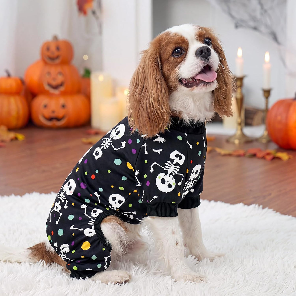 XPUDAC Dog Halloween Pajamas for Small Medium Dogs Skull Puppy Costume Soft Dog Clothes Pet Outfit Doggy Jumpsuits, 2X-Large
