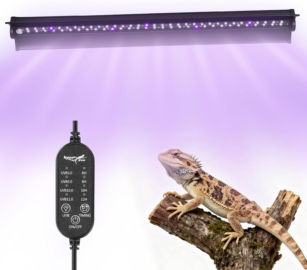 UVB Light for Reptiles, 10W HO LED UVB Reptile Light Fixture UVA UVB Lamp Bulb Terrarium Light with Timer and 5 Adjustable Brightness for Bearded Dragon Turtle Snake Crested Gecko Chameleon, 12 Inch