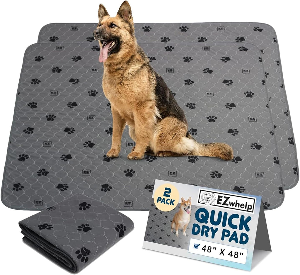EZwhelp Reusable Quick-Dry Pee Pads, Waterproof Non-Slip 48x48 in, 2 Pack