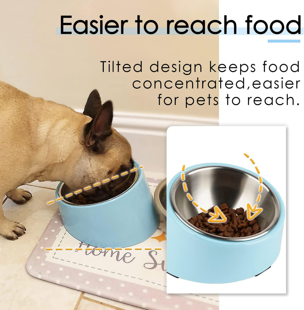 SUPERDESIGN Anti-Vomiting 15° Slanted Pet Bowl, S/0.5 Cup, Blue
