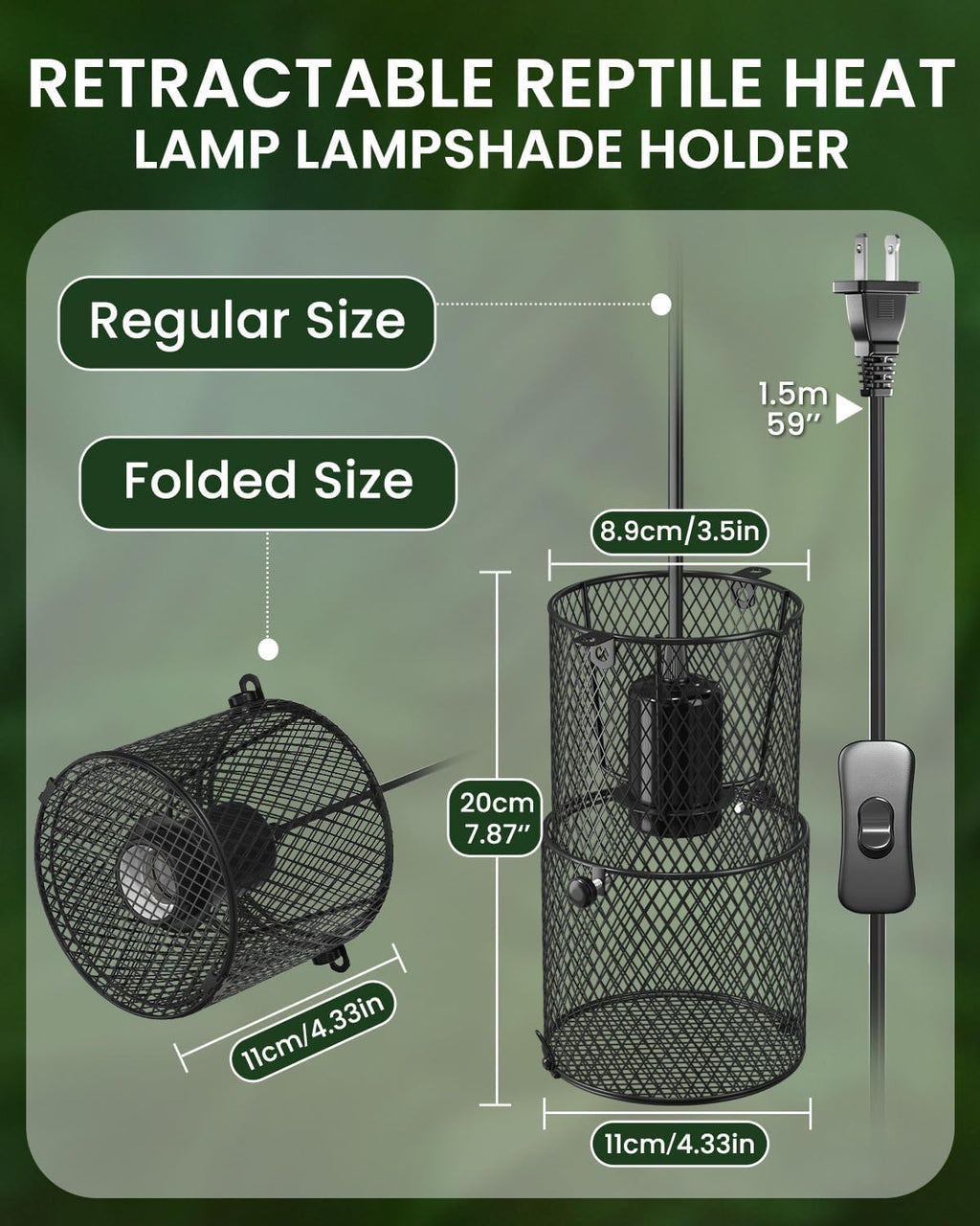 GlowUp Retractable Reptile Heat Lamp Lampshade Holder,150 Watt Ceramic Heat Emitter Guard with Anti-hot Bracket,ON/Off Switch for Chick,Lizard,Snake,Turtle,Plant (Bulb Not Included)