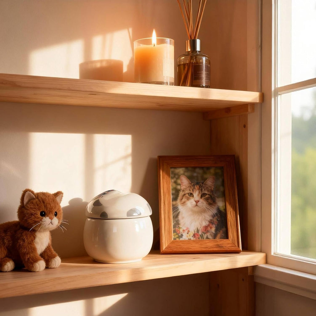 Ceramic Gray Cat Urn for Ashes, Pet Memorial Keepsake, 5-6.8 oz