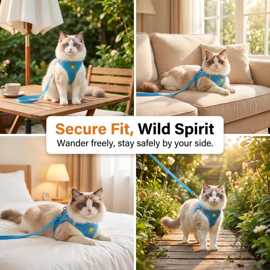 Escape Proof Adjustable Cat Harness and Leash Walking Vest (Blue-S)