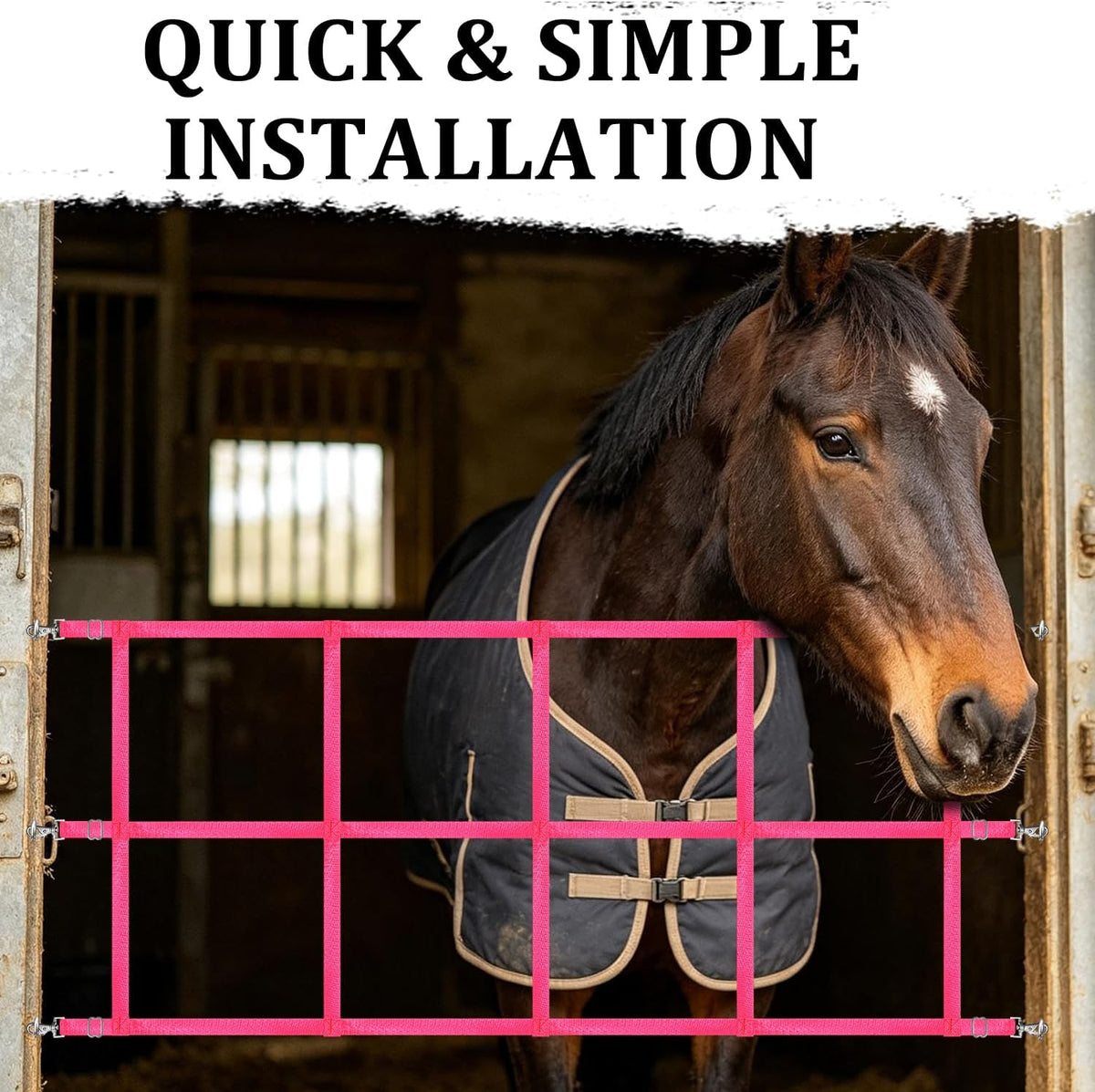 48" x 20" Stall Guards for Horses with Adjustable Straps and Hardware (Pink)