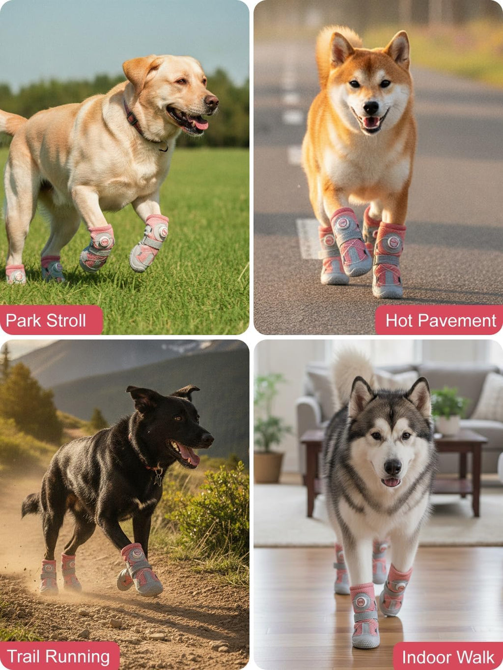 Huafly Dog Shoes Tension Knob-Twist-Lock Dog Boots&Paw Protectors Pink 4pcs
