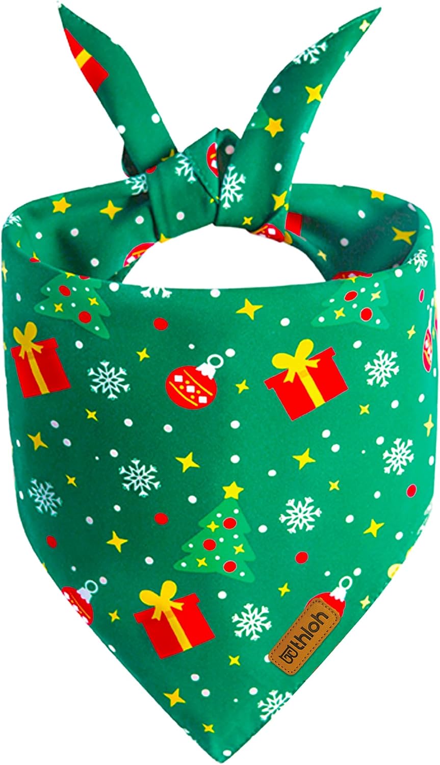 Christmas Dog Bandanas - 2 Pack Reversible Santa Claus and Christmas Tree Dog Scarf for Boy & Girl, Premium Durable Fabric, Festival Dog Bib, Holiday Bandana for Medium & Large Dogs (Large)