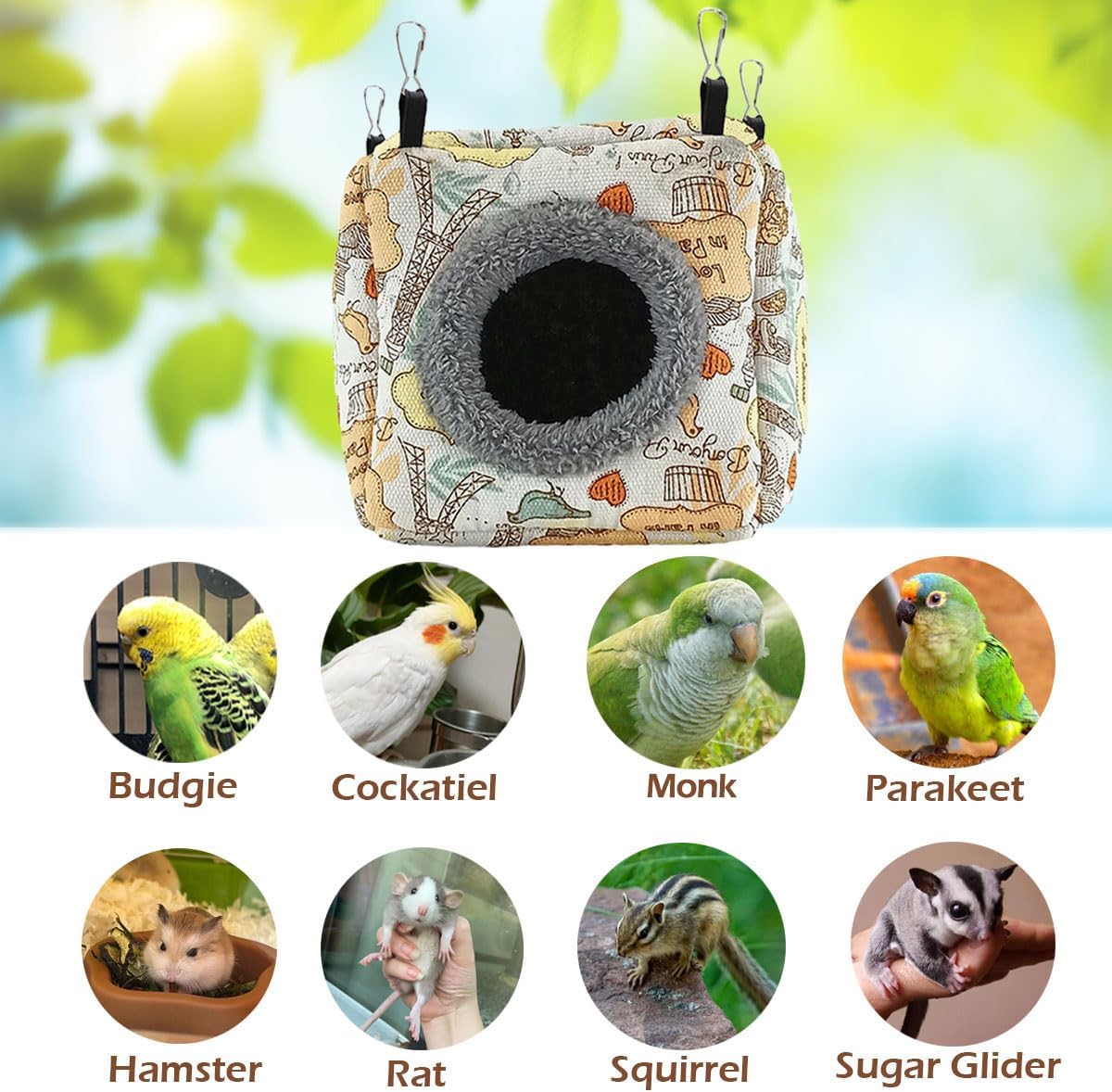 Bird Hammock Bed - Plush Nest for Parakeet Cockatiel Conure Lovebird etc