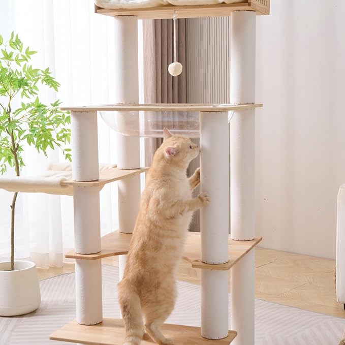 SHENGOCASE Modern Natural Wooden Wood Cat Tree Tower Condo, Extra Large Top - Image 5