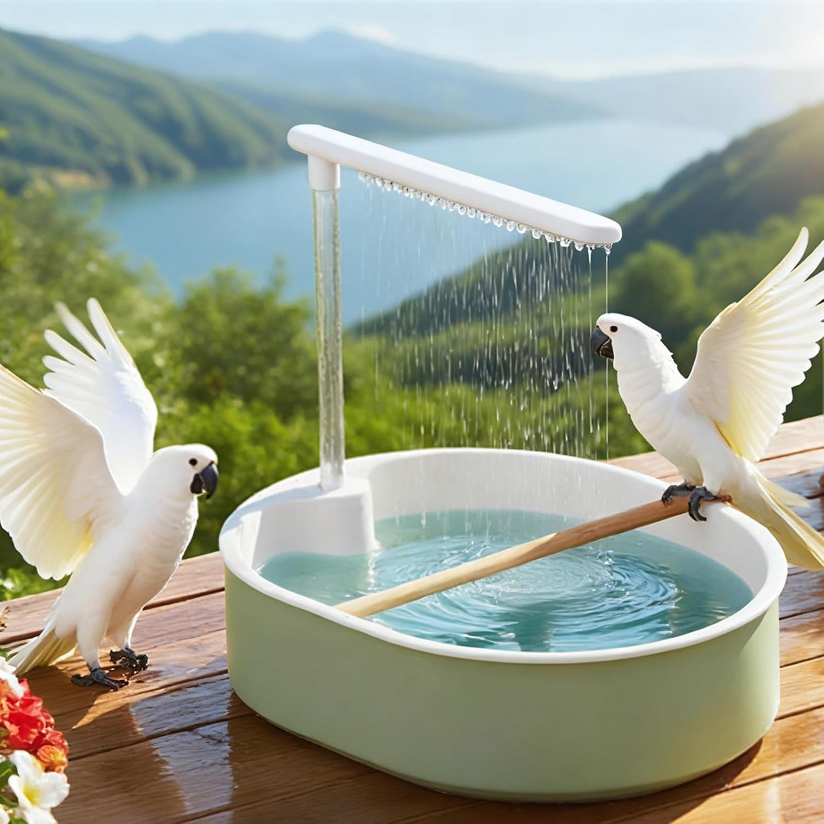 Parrot Bathtub, Automatic Bird Bath with Pump, Bird Bath Shower, Automatic Circulating Water Bathtub for Lovebird, Cockatiel, Finches, Cockatoo, Conure, Green