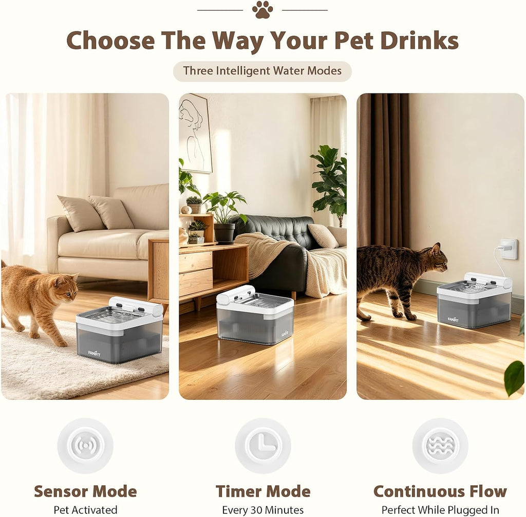 4L Automatic Cat Water Fountain, Wireless Pump Stainless Steel Bowl