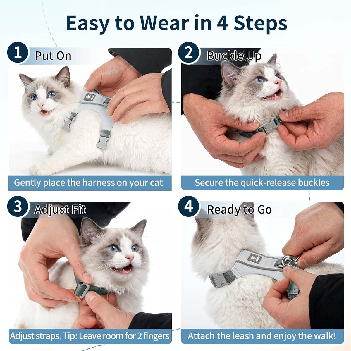 Cat Harness and Leash Set, Escape Proof Soft Kitten Vest with Reflective Strips, Tear-Resistant Taffeta Adjustable Harness for Small Cats Outdoor Walking