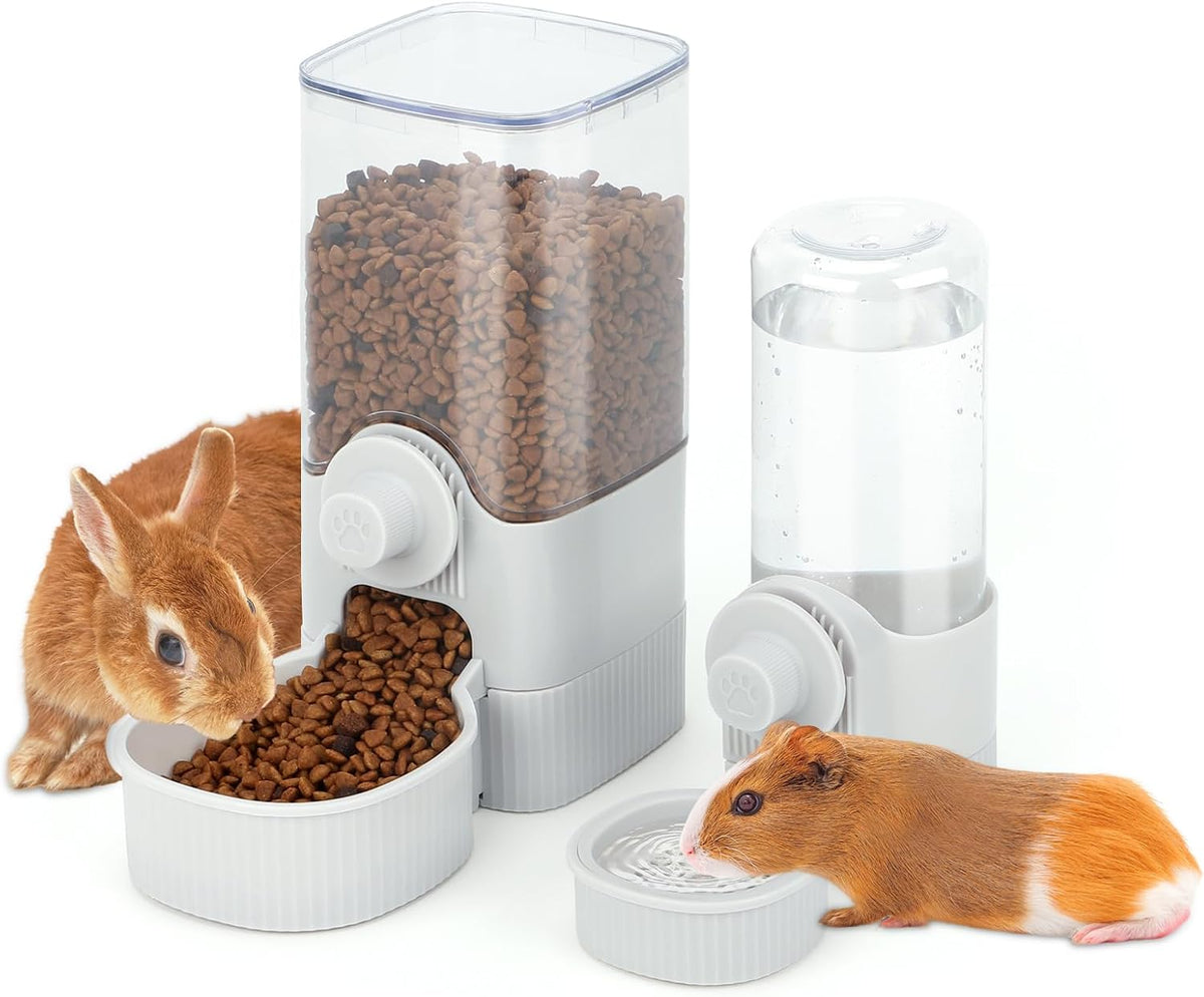 YUEPET Bunny Water Dispenser and Rabbit Food Dispenser Set, Rabbit Feeder