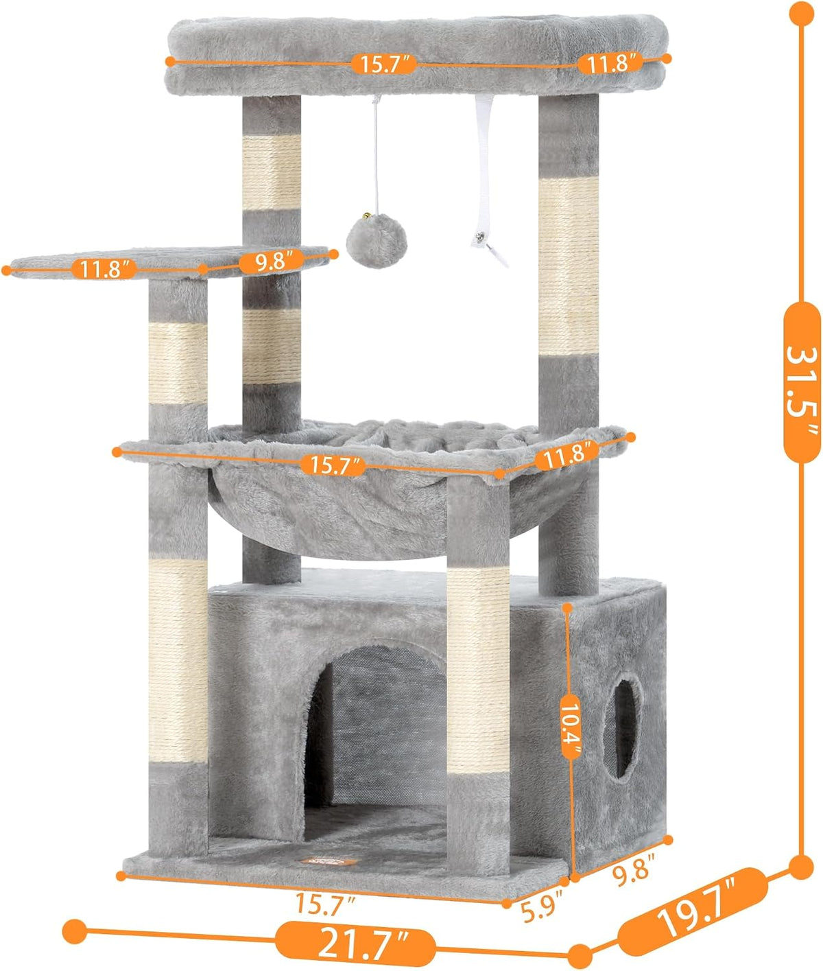 Heybly Cat Tree, Kitten Tower with Large Soft Cat Basket HCT008SW
