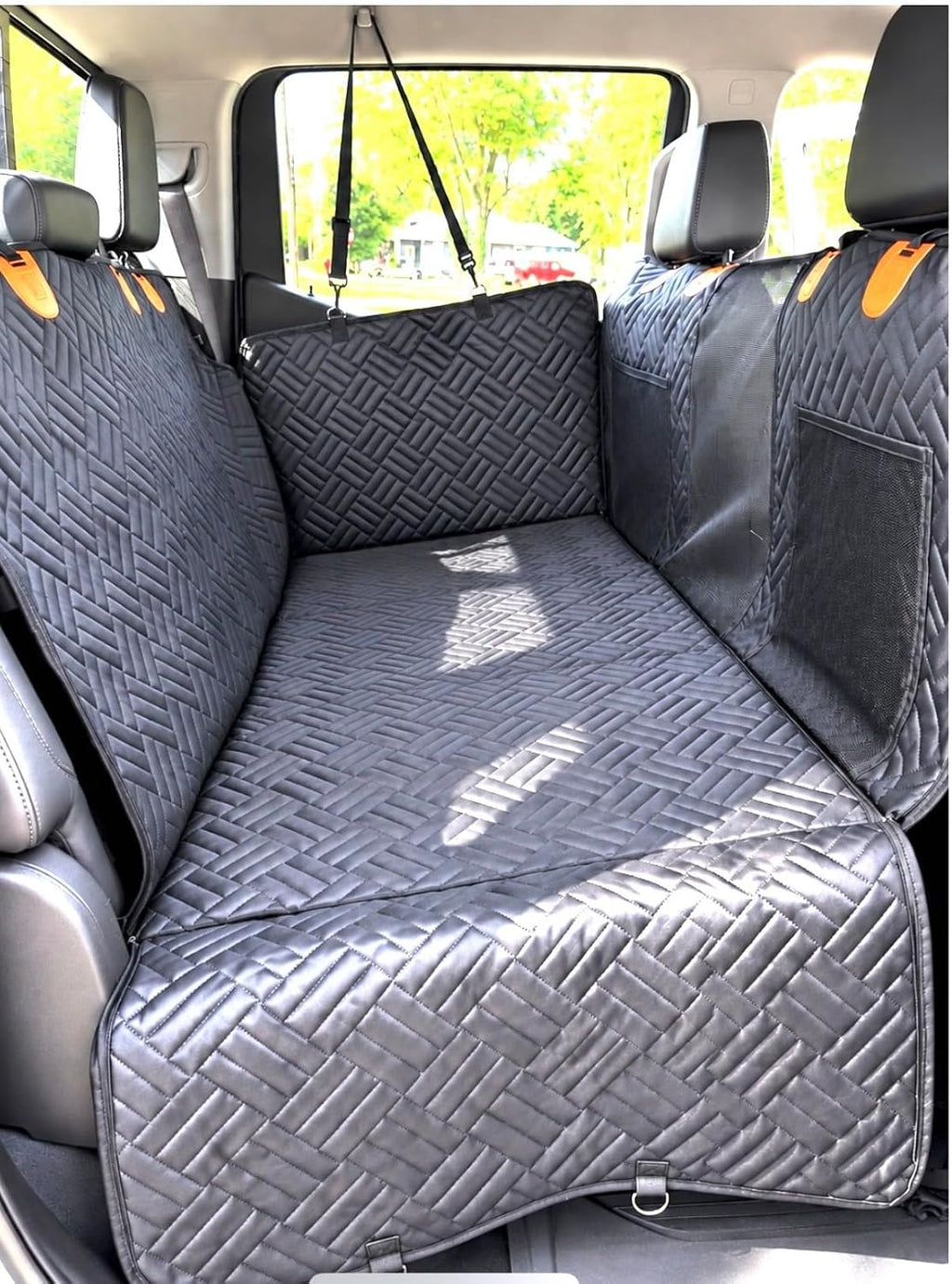 Hard-Bottom Dog Car Seat Cover for Back Seat, Flat Seat Extender for Large Dogs, Waterproof Non-Slip Pet Hammock with 400 lb Support, Fits SUVs, Trucks & Cars