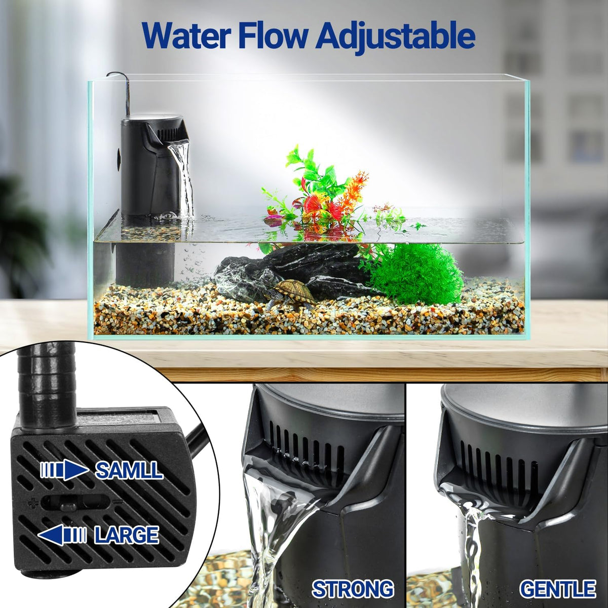 Reptizoo Turtle Tank Quiet Internal Filter - 92GPH Aquarium Corner Filter with 3-Stage Bio-Filtration, Flow Adjustable for Turtle/Fish Tank