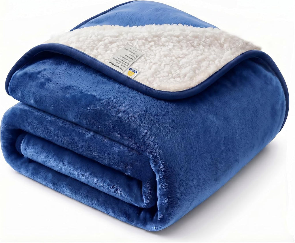 Sunheir Waterproof Blanket for Bed Queen Size, Reversible Soft Sherpa Fleece Dog Pet Blankets, Leakproof Spill-Proof Love Blanket for Furniture & Sofa Protector, Camping, Travel, 90"x86", Grey