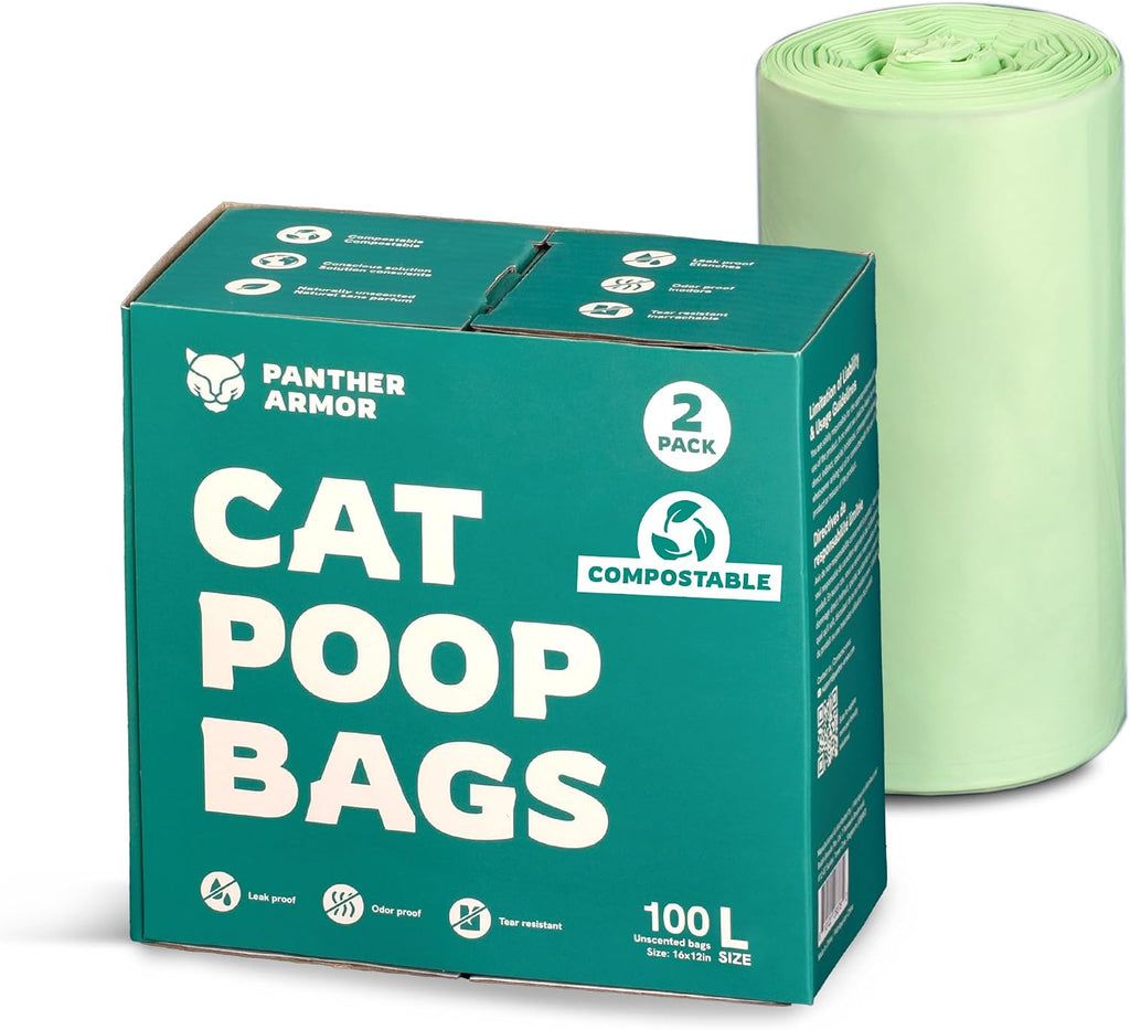 Panther Armor Cat Litter Bags for Poop, 100 Compostable Cat Poop Bags