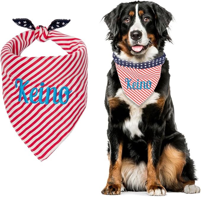 Personalized 4th of July Dog Bandana Embroidered Name Custom Neckwear Dog Scarf by Ulicoprofessionalpersonalized