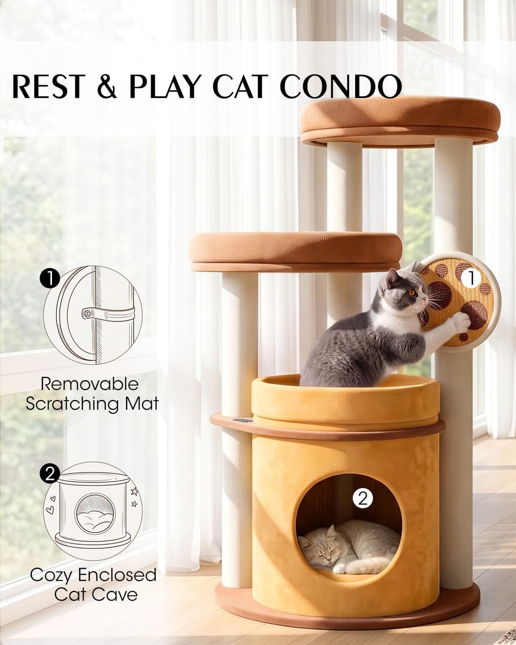 46 inch Cat Tree Tower for Indoor Cats Large Adult, Cozy Cat Condo