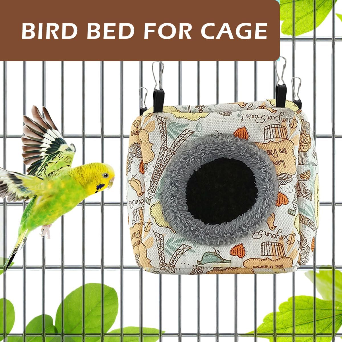 Bird Hammock Bed - Plush Nest for Parakeet Cockatiel Conure Lovebird etc