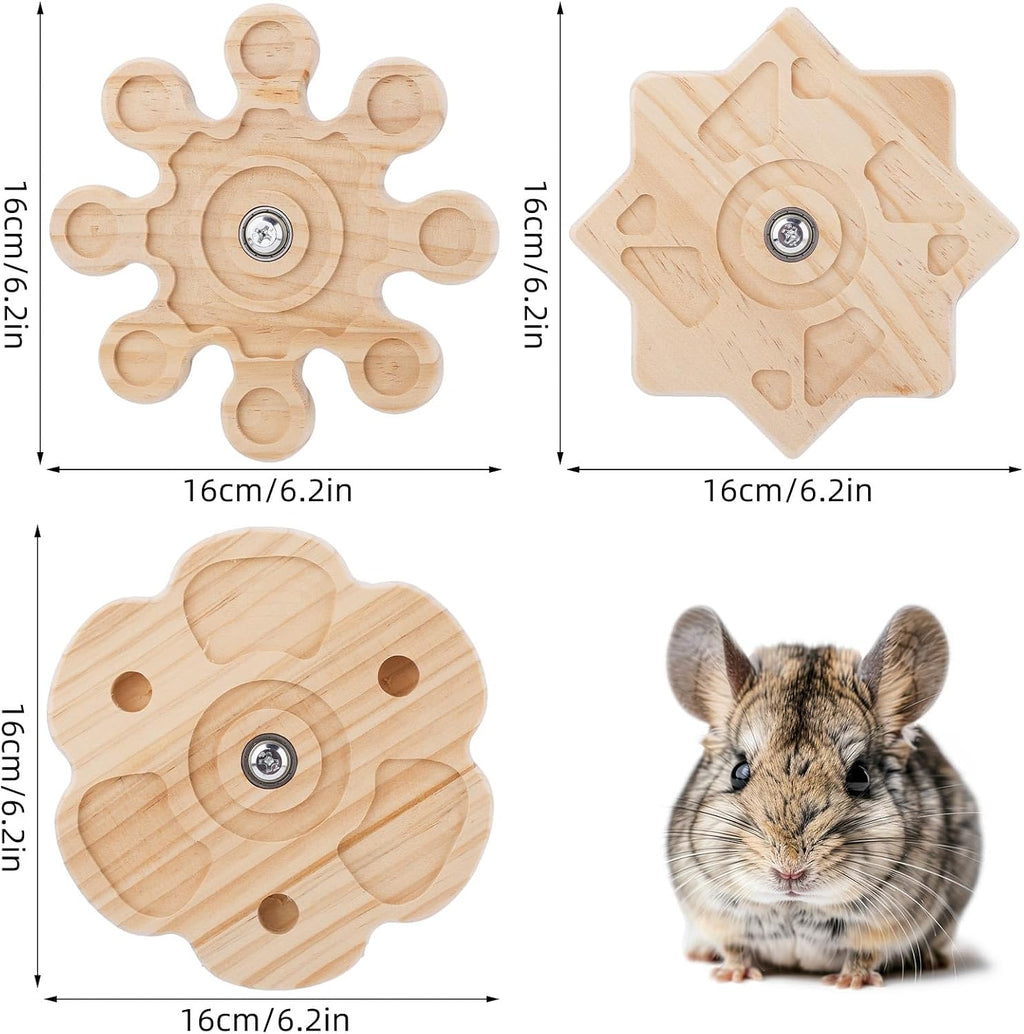 BOXOB 3pcs Rotating Chinchilla Toy, 3 Styles Wooden Chinchilla Chew Toy for Teeth Hanging Interactive Pet Toys Cage Accessories for Guinea Pig Hamsters Gerbil Rat Rabbit
