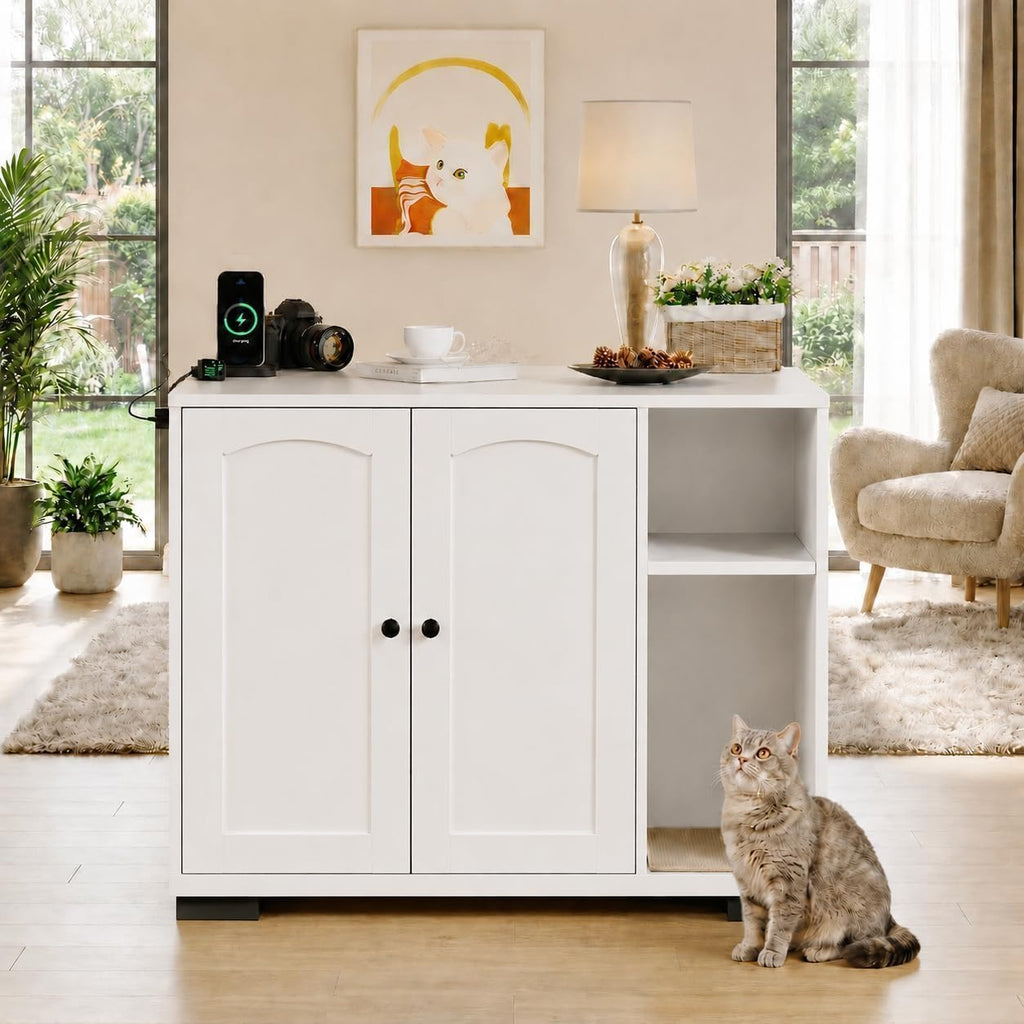 Hidden Cat Litter Box Enclosure Cabinet for Automatic Boxes