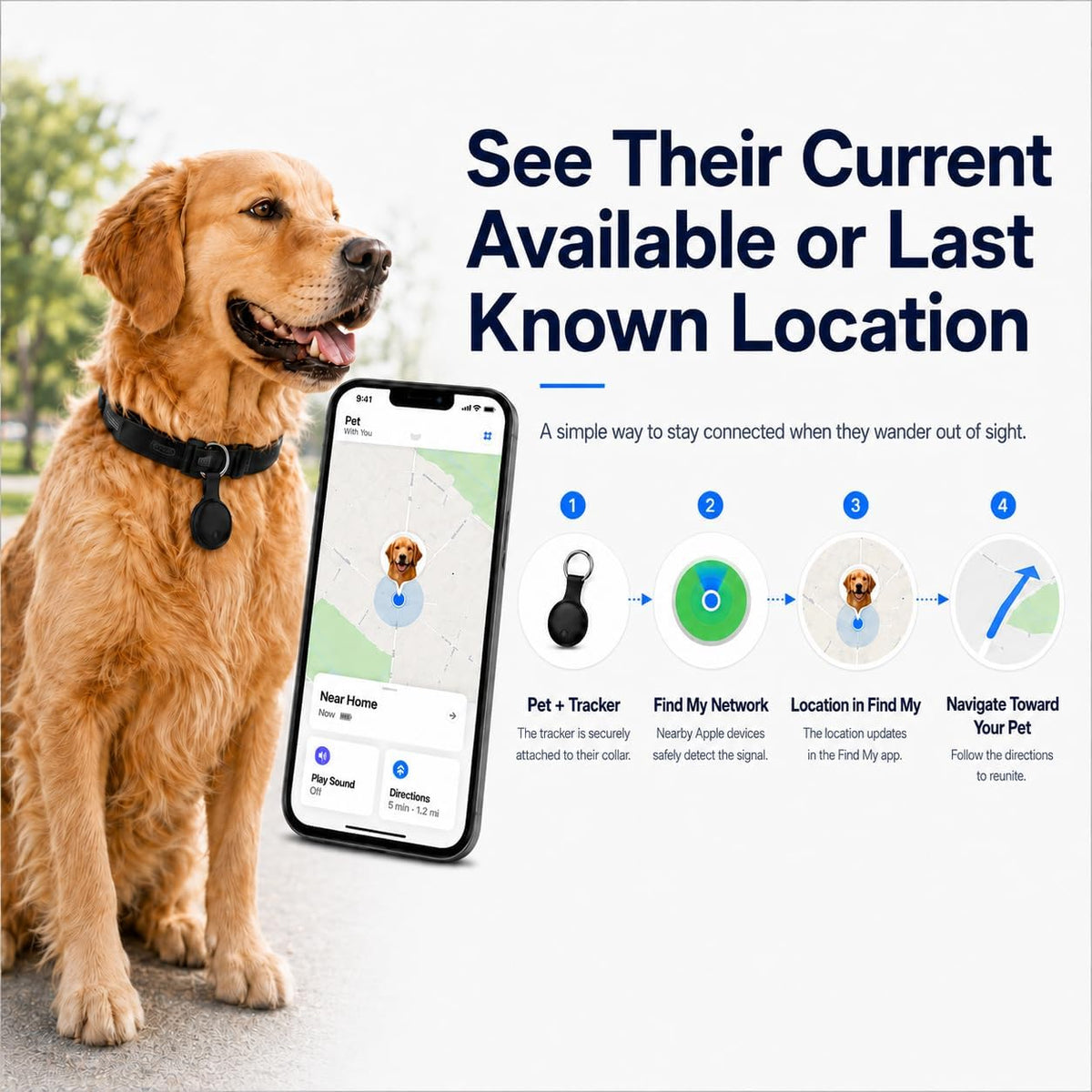 GPS Tracker for Dogs, Pet Location Tracker for Dogs & Cats, iOS Only(Black)