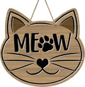 Cute Cat Meow Front Door Sign, Pet Farmhouse Wood Door Hanger Outdoor Outside by Bolisom