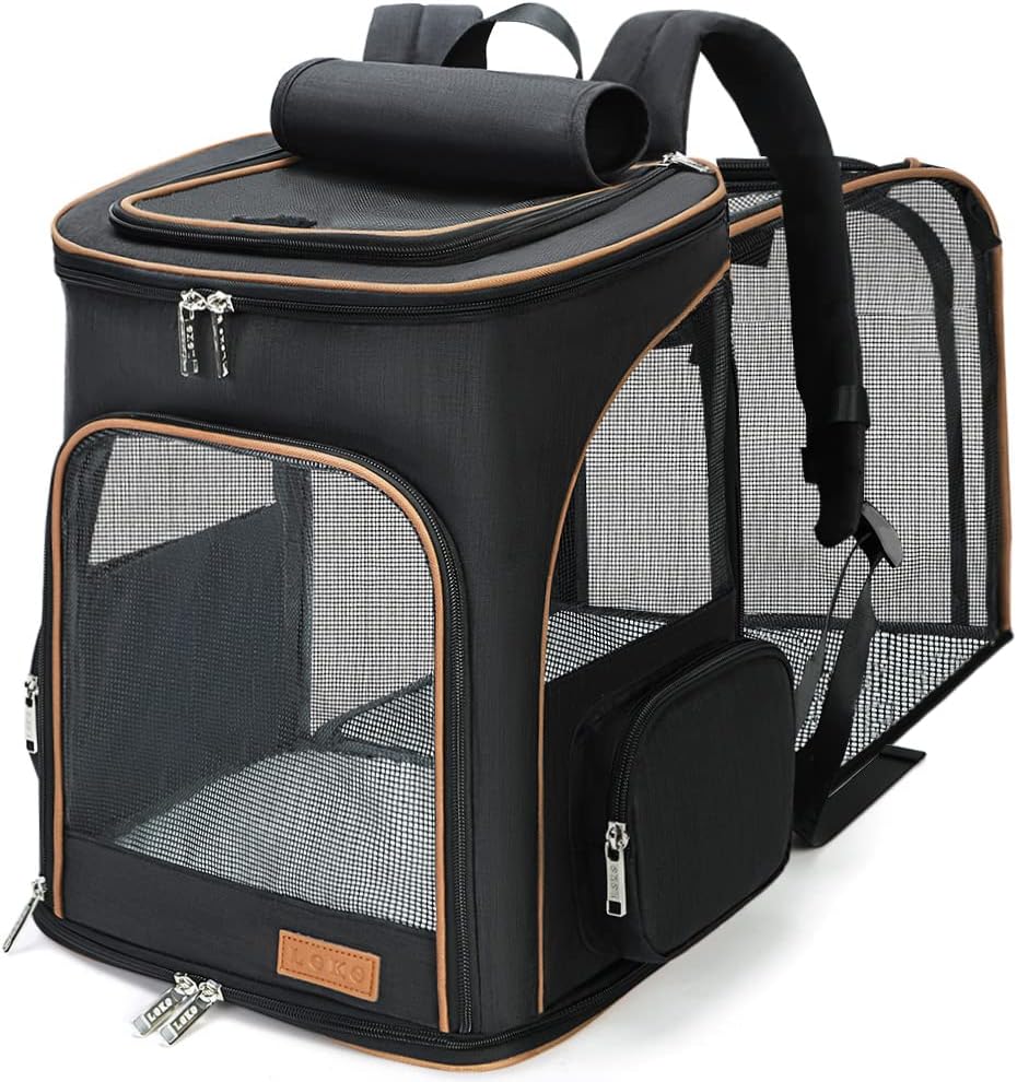 Lekereise Pet Carrier Backpack Expandable Cat Backpack Carrier for Small Dogs Large Cats Puppies, Dog Backpack Carrier for Hiking Travel Outdoor Hold Pets Up to 20 25 Lbs, Grey