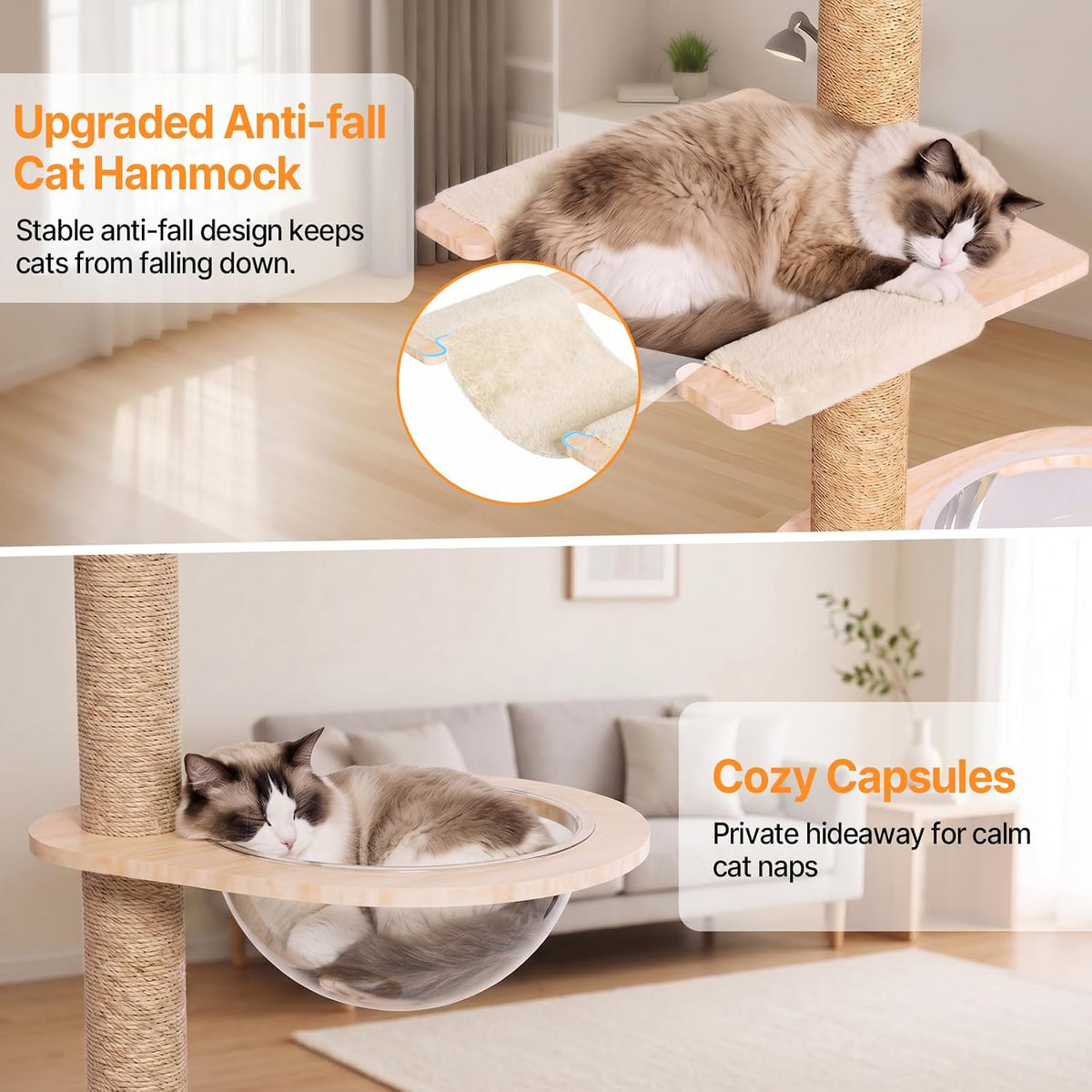 Floor to Ceiling Cat Tree Tower, 4T Adjustable Height 93.3-113”