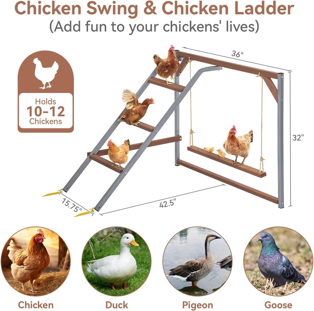 PETSFIT Chicken Perch, Solid Wood & Rustproof Iron Roosting Bar with Swing