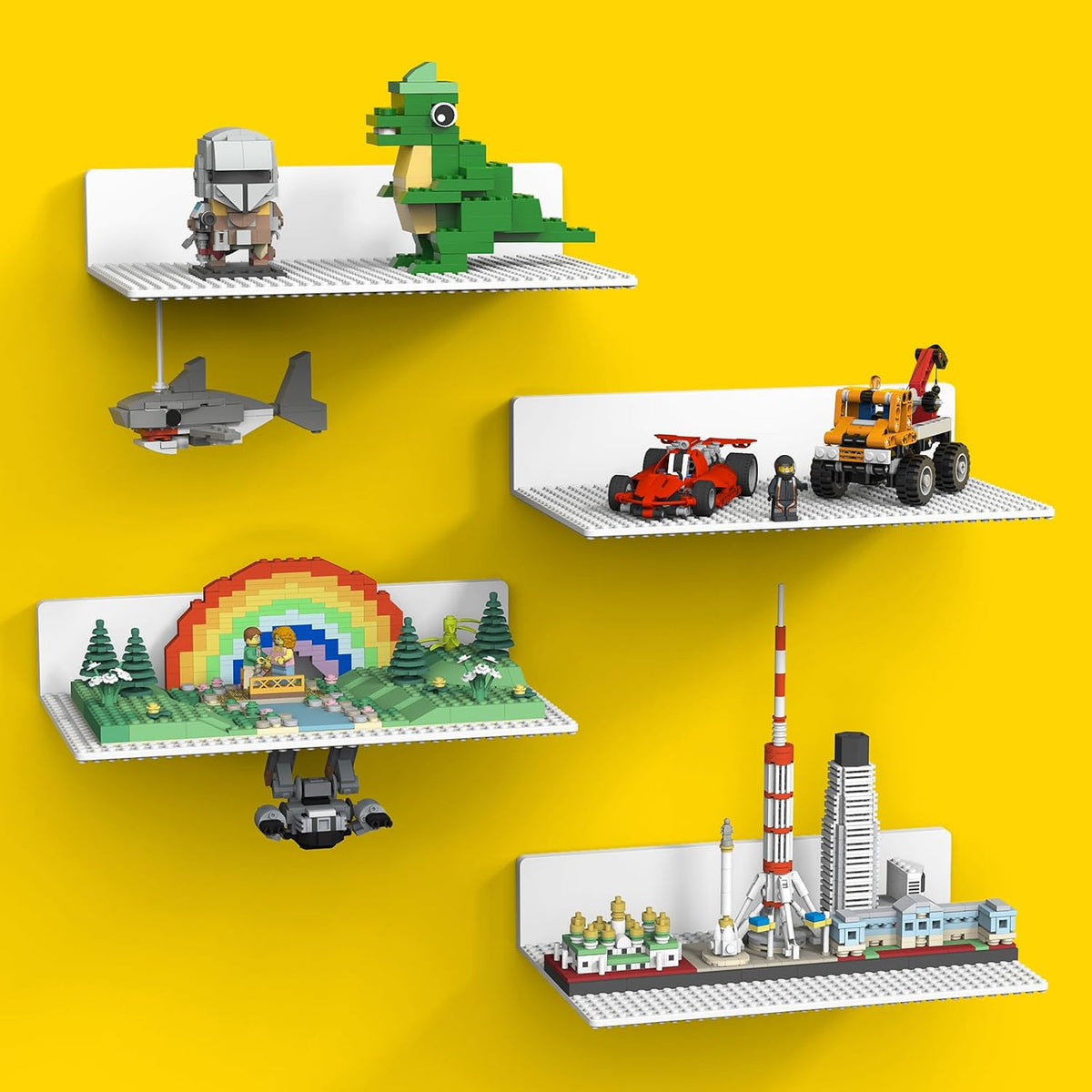 BlissBox 4-Pack Floating Shelves for Wall Compatible with Lego Bricks,White