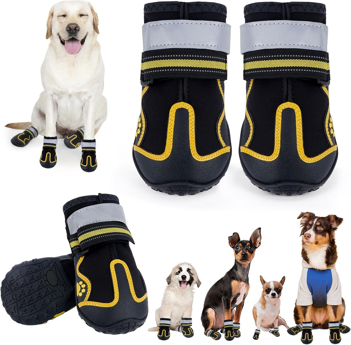 Dog Shoes for Hot Pavement,Dog Boots & Paw Protectors for Large Medium Size Dogs to Prevent Licking,Dog Booties with Reflective for Outdoor,Hiking,Hardwood Floors,Winter Snow(Black Orange,Size3)